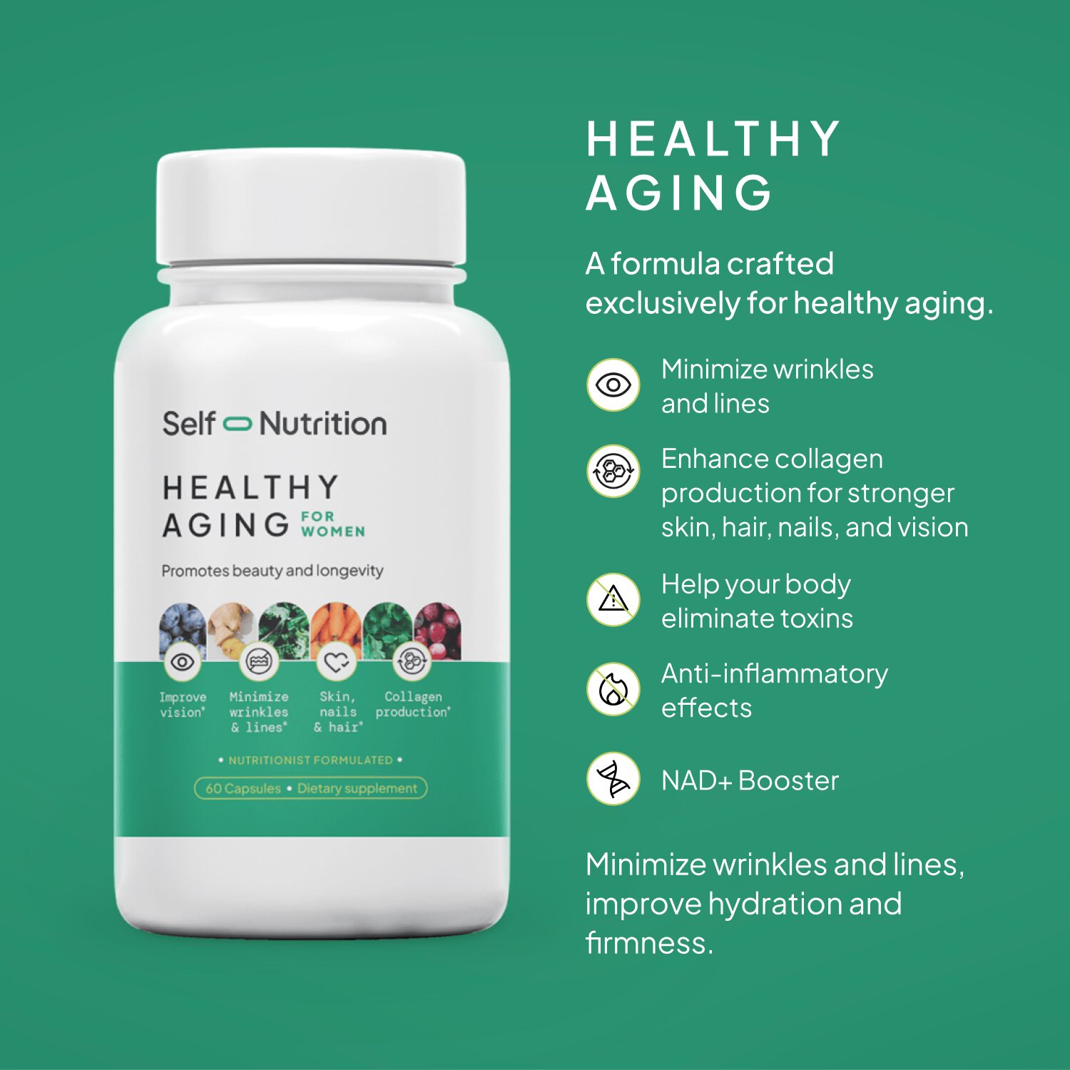 Self Nutrition Healthy Aging supplement capsules for women