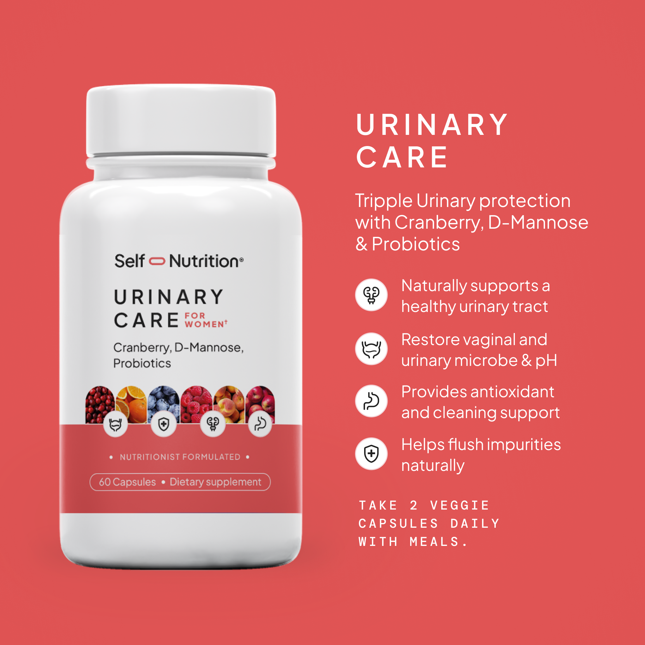 Self Nutrition Urinary Care supplement bottle for women's urinary tract and bladder support