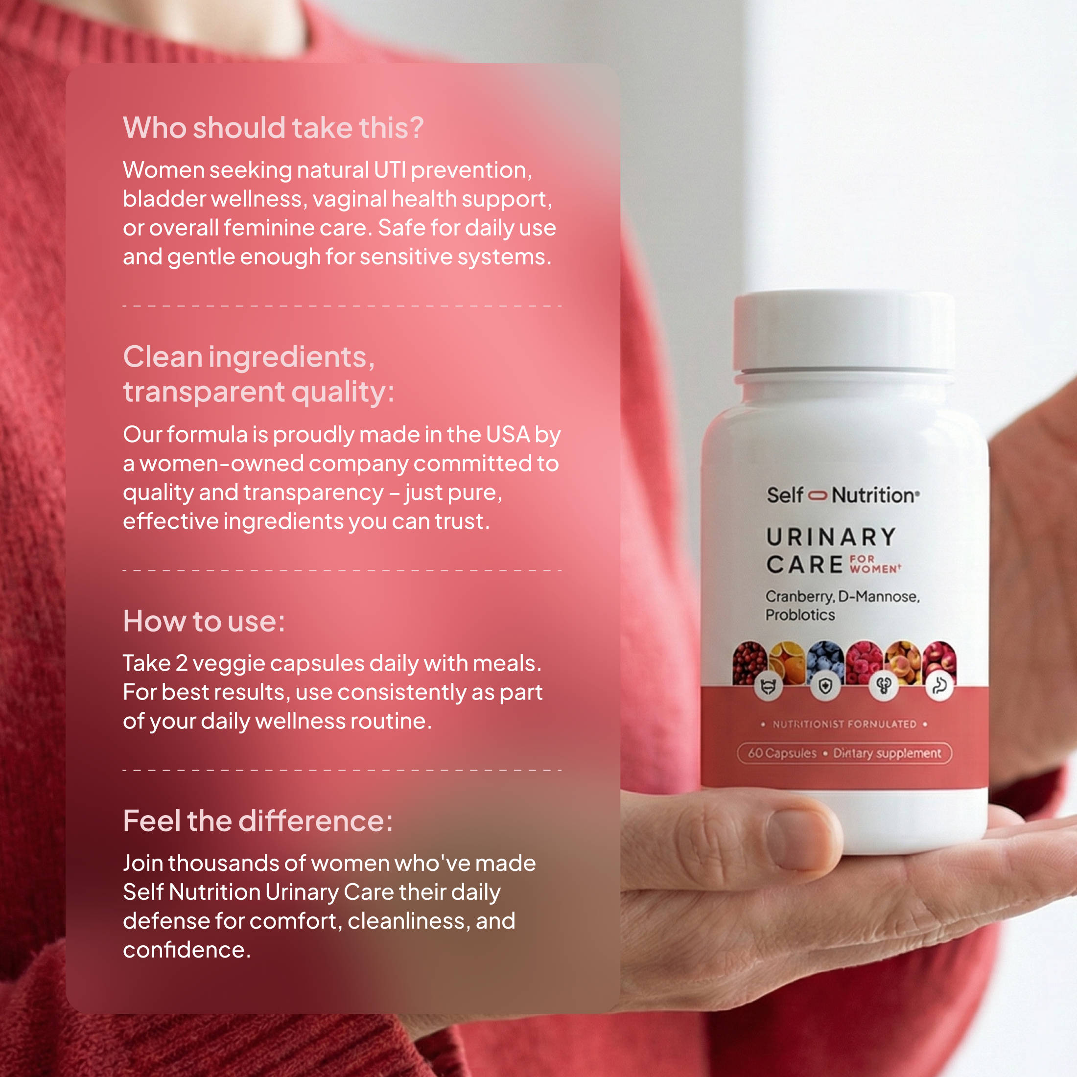 Women's Urinary Care Supplement with D-Mannose, Cranberry & Probiotics - Image 7
